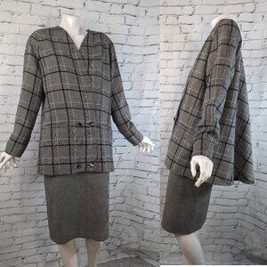 Anne-Marie Beretta Wool Plaid trapeze blazer skirt set 36 blackwhite houndstooth